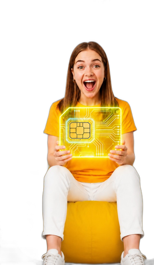 Promoción Bait eSIM — chica con tarjeta SIM
